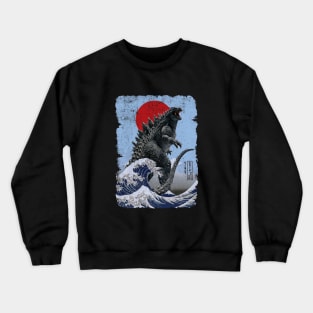 Godzilla and the Wave Blue - Rough Crewneck Sweatshirt